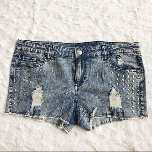 Distressed Studded Denim Shorts